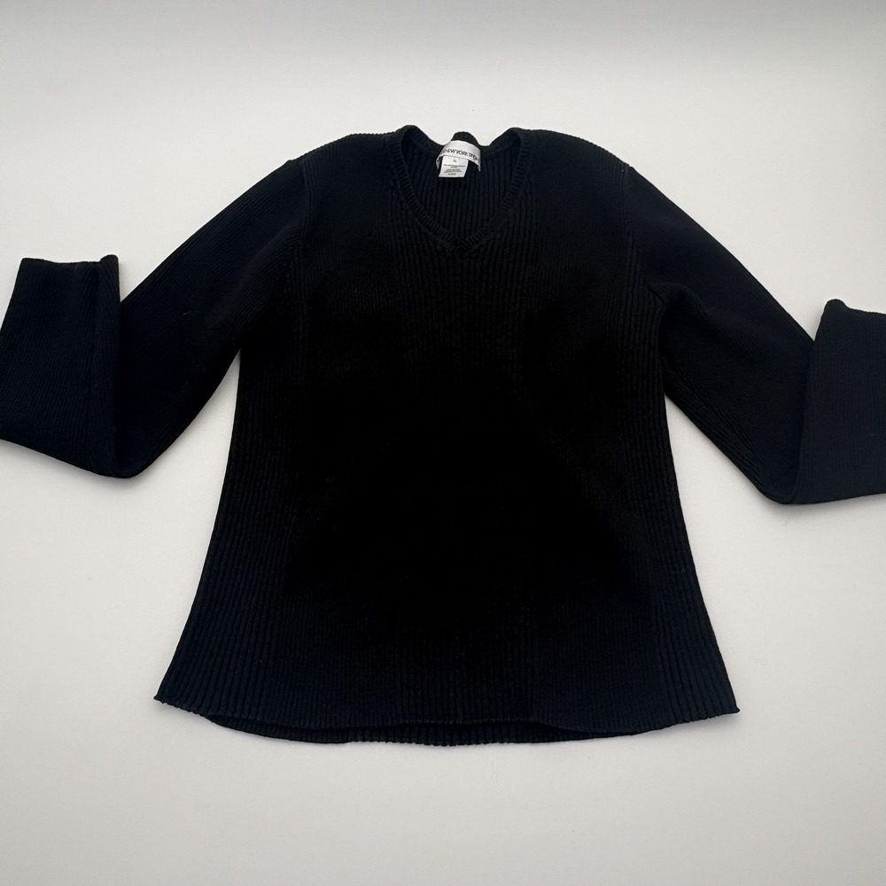 Jones New York‎ Sport Sweater Womens XL Black V Neck Ribbed Knit Pullover